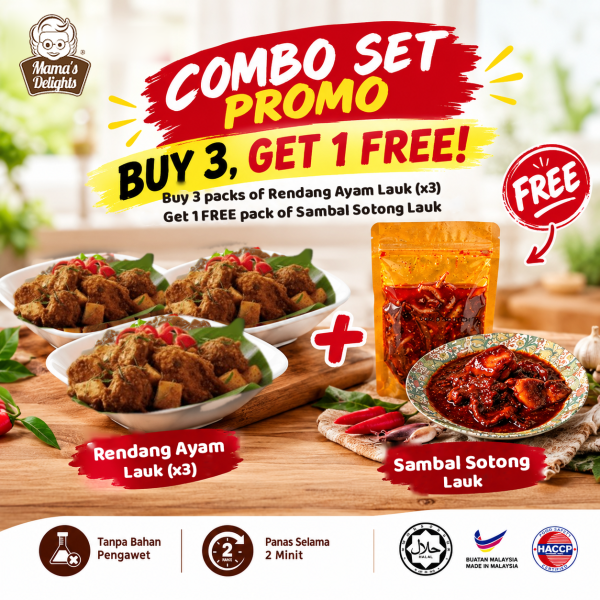 [COMBO PROMO LAUK SET] Buy 3 Ayam Rendang Lauk, Get 1 FREE Sambal Sotong Lauk